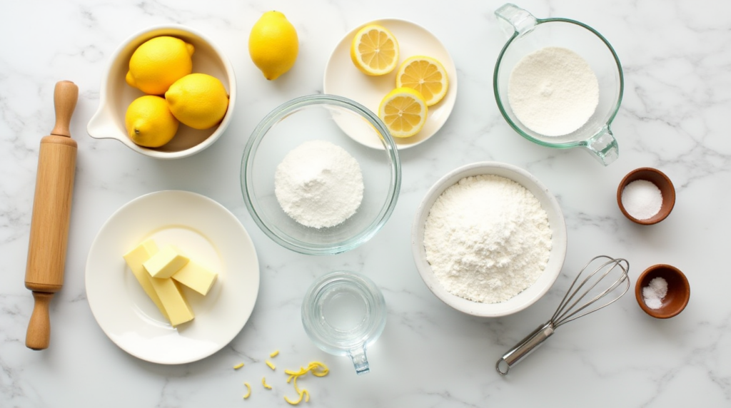 a clean bright kitchen counter with all the ingredients for a classic lemon meringue pie arranged n sixc2xur5t601qelvrk0 0