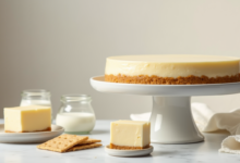 a minimalist elegant kitchen scene featuring a smooth creamy cheesecake on a white cake stand with 3d7nmrqvpszmhng6iwcp 2