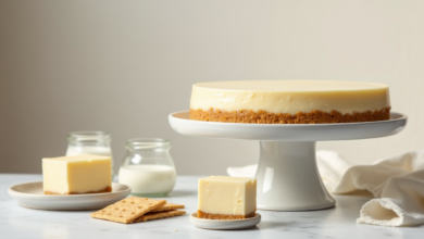 a minimalist elegant kitchen scene featuring a smooth creamy cheesecake on a white cake stand with 3d7nmrqvpszmhng6iwcp 2