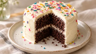 A small egg-free chocolate cake, baked in a 4-inch pan and decorated after cooling.