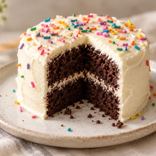 A small egg-free chocolate cake, baked in a 4-inch pan and decorated after cooling.