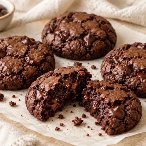 Cocoa-rich cookies bake with a thin crust and a softer chocolate center.