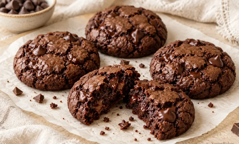 Cocoa-rich cookies bake with a thin crust and a softer chocolate center.