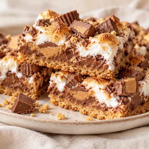 Graham-cracker cookie dough sandwiches peanut butter cups, chocolate chips and marshmallow creme.