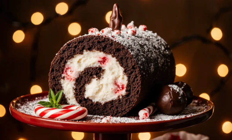 Easy Chocolate Peppermint Ice Cream Cake Roll for Holidays