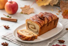 Twisted chai-spiced apple babka loaf with visible apple and spice swirls