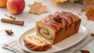Twisted chai-spiced apple babka loaf with visible apple and spice swirls
