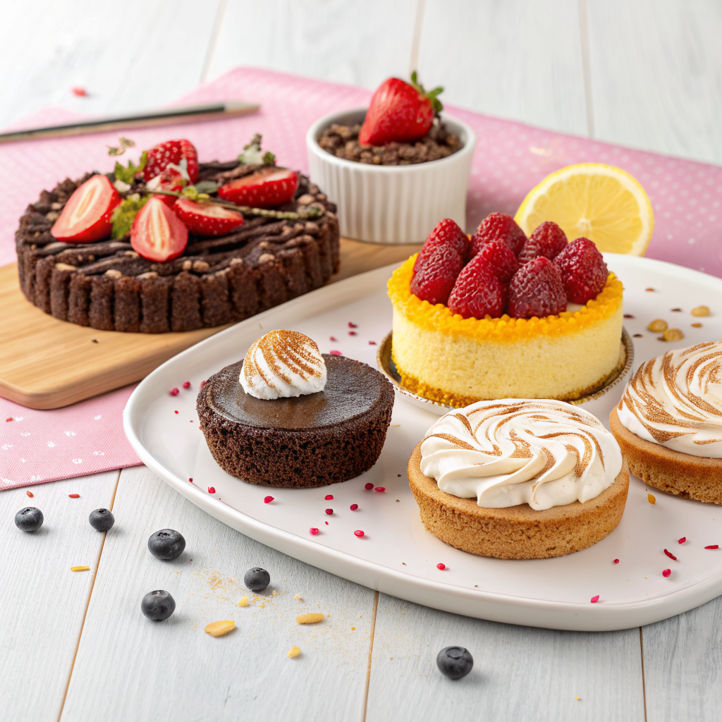 A variety of easy gluten-free dessert recipes, including cookies and cakes, served on a platter for a party.