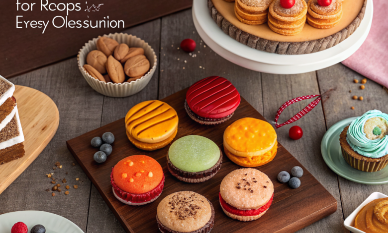 A variety of easy gluten-free dessert recipes, including chocolate cake and cookies, arranged on a table.