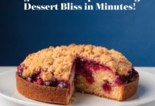 A golden, crumbly dump cake with fruit filling fresh out of the oven in a baking dish