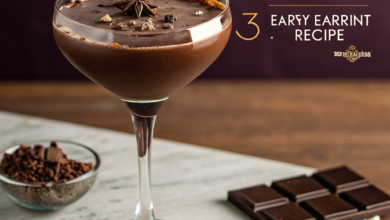 Creamy chocolate martini in a chilled glass with a cocoa powder rim, a decadent 3-ingredient dessert cocktail.