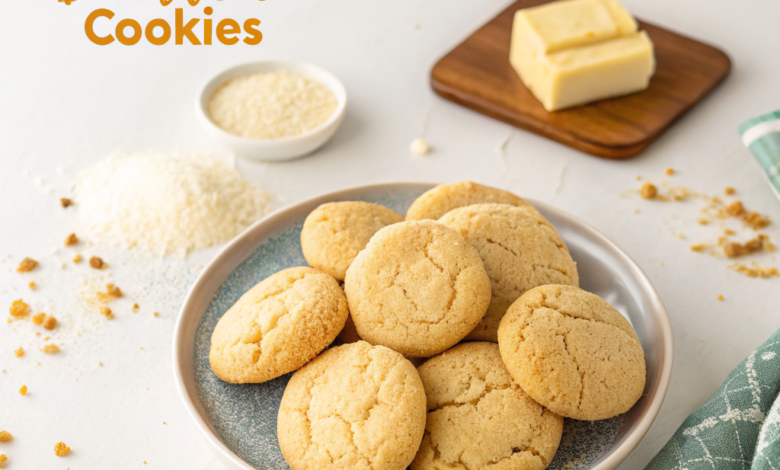 Golden brown homemade butter cookies with a classic piped design arranged on a cooling rack.