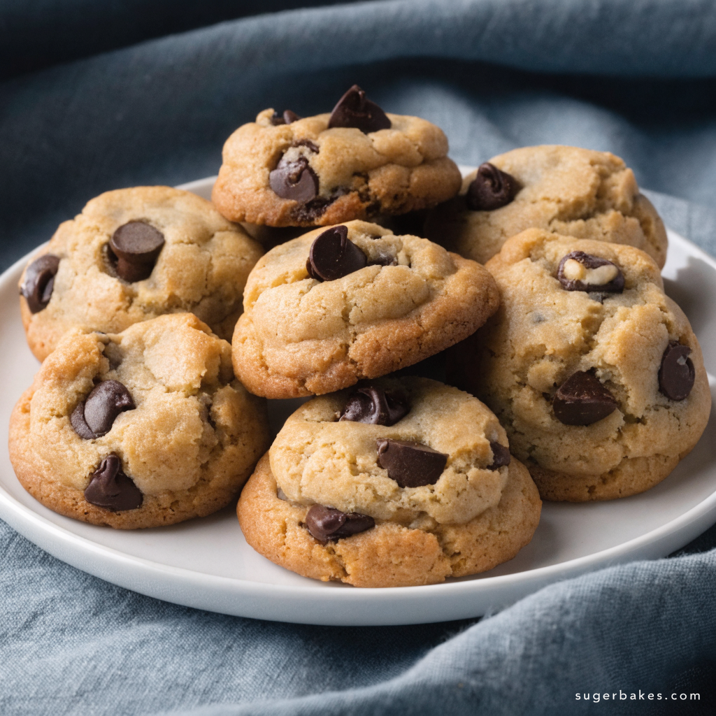 Pile of peanut butter and chocolate chip cookies on a wire cooling rack.