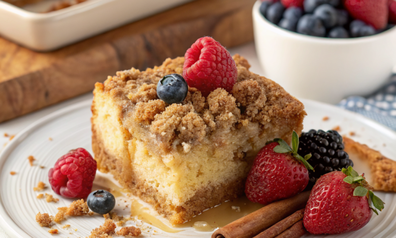 A bowl of golden, buttery streusel topping with a crumbly texture, perfect for muffins and coffee cakes.