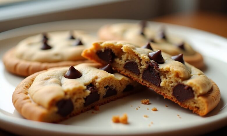 Golden soft brown sugar chocolate chip cookies with crisp edges and melted chocolate chips