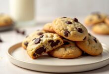 Soft chocolate chip cookies without eggs with golden edges and a tender interior