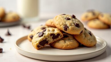 Soft chocolate chip cookies without eggs with golden edges and a tender interior