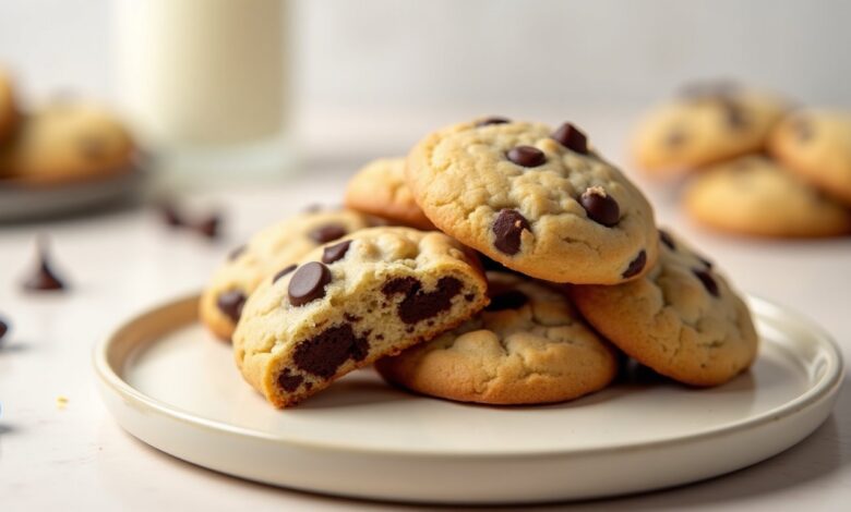 Soft chocolate chip cookies without eggs with golden edges and a tender interior