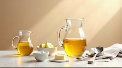Vegetable oil baking substitutes including melted butter, applesauce and plain yogurt with measuring spoons